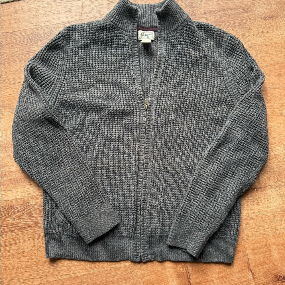 L.L. Bean Men’s Charcoal Gray Full-Zip Waffle Knit Sweater